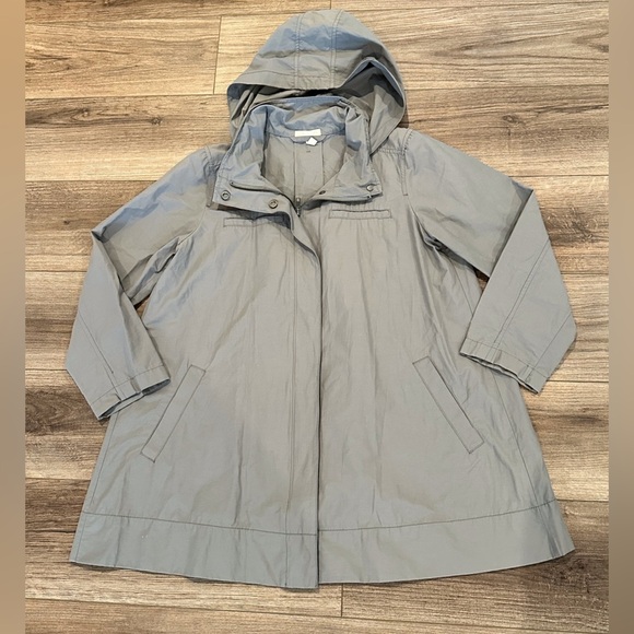 Eileen Fisher Hidden Hood Gray Rain Jacket Size Small - Picture 2 of 11